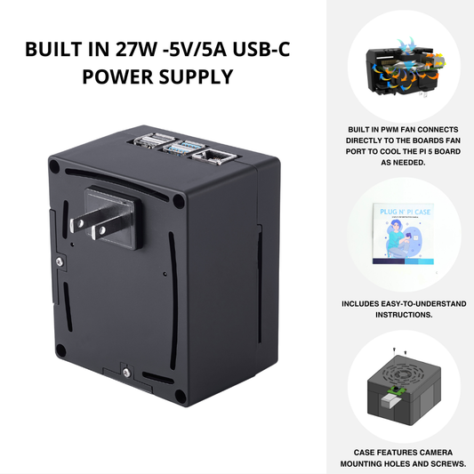 Vilros Plug 'n' Pi for Raspberry Pi 5 - A Raspberry Pi Case and Power Supply All in one Solution -Ideal for Raspberry Pi 5 SSH Usage