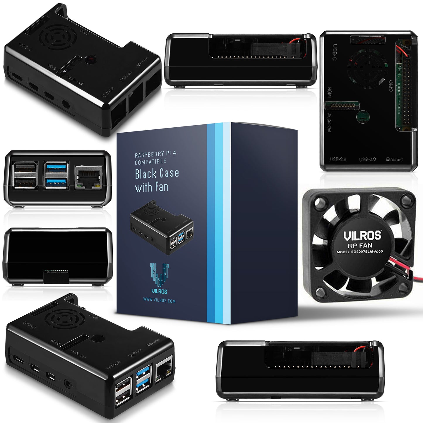 Vilros Raspberry Pi 4 Compatible Case with 2 Wire Built in Fan - PBSC
