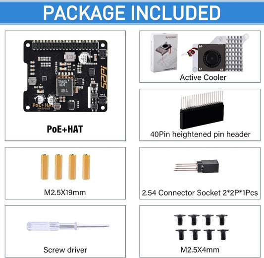 GeekPi P30 PoE+ HAT for Raspberry Pi 5 with Official Pi 5 Active Cooler