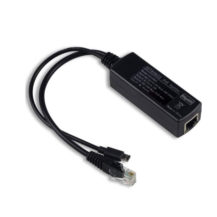 UCTRONICS 5V Gigabit PoE Splitter - Micro USB Power and Ethernet to Raspberry Pi 3B+, IEEE 802.3af Compliant - Vilros.com