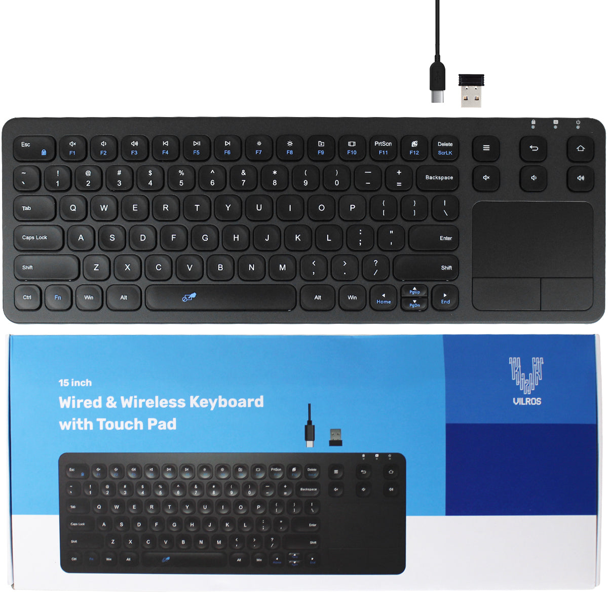 15 Inch USB Wired & 2.4G Wireless Dual-Mode Keyboard with Touchpad