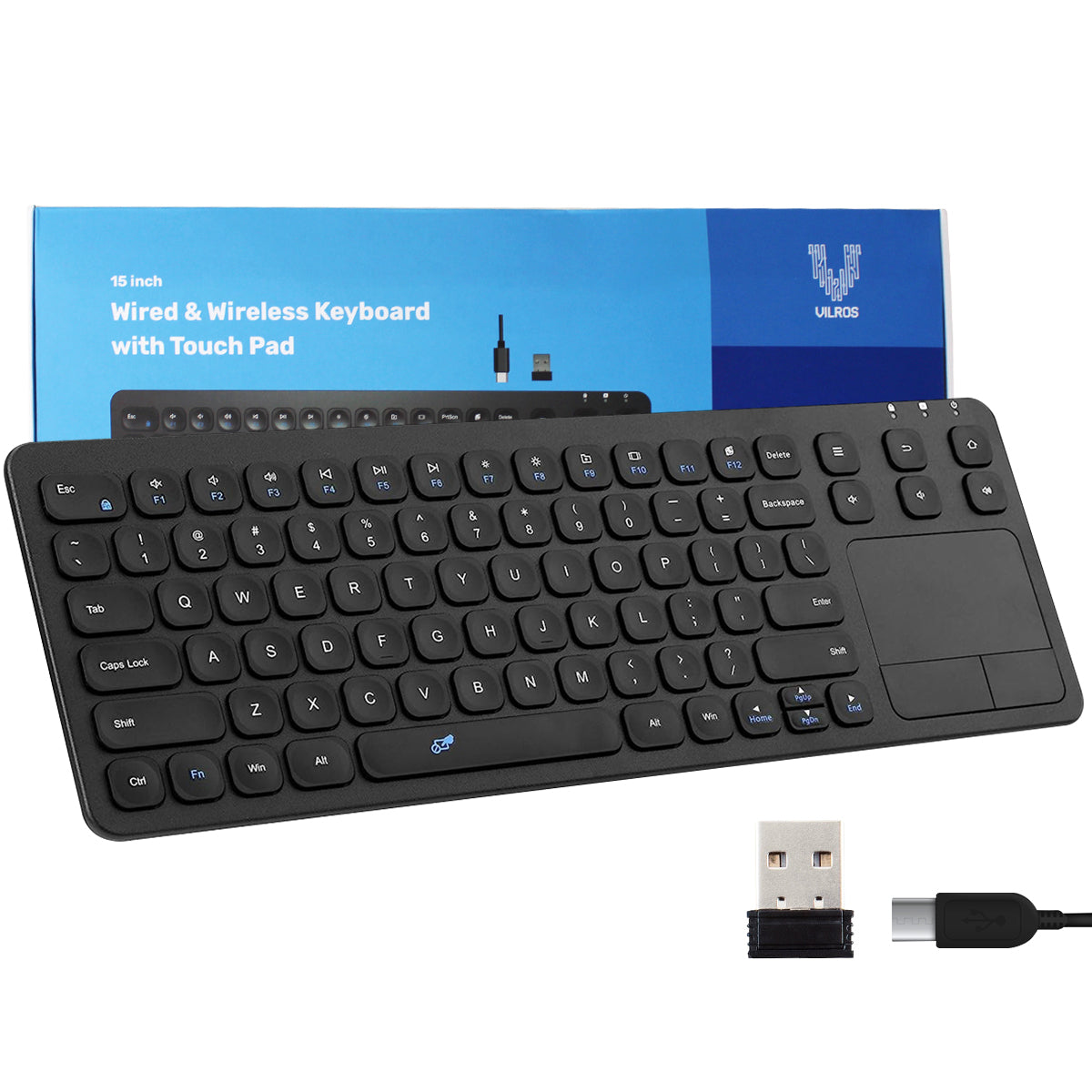 15 Inch USB Wired & 2.4G Wireless Dual-Mode Keyboard with Touchpad
