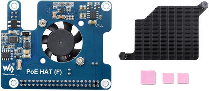 Waveshare POE HAT (F) For Raspberry Pi 5 / CM With Onboard Cooling Fan and included Metal Heatsink