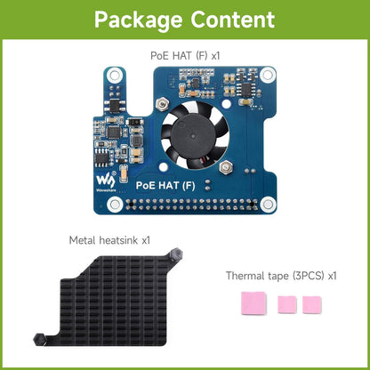 Waveshare POE HAT (F) For Raspberry Pi 5 / CM With Onboard Cooling Fan and included Metal Heatsink