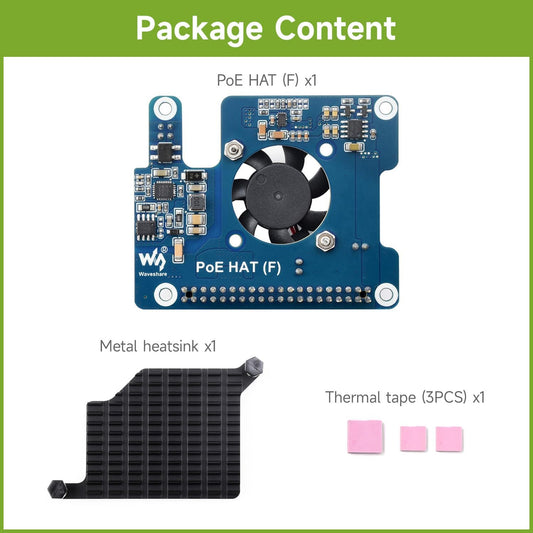 Waveshare POE HAT (F) For Raspberry Pi 5 / CM With Onboard Cooling Fan and included Metal Heatsink