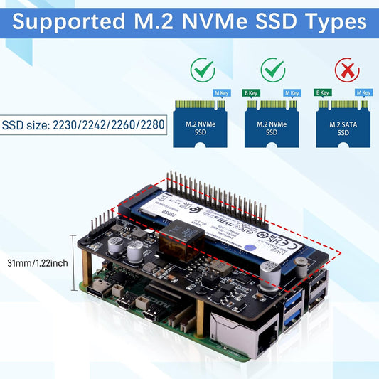 GeeekPi P33 M.2 NVME M-Key PoE+ Hat with Official Pi 5 Active Cooler for Raspberry Pi 5, Support M.2 NVMe SSDs 2230/2242/2260/2280