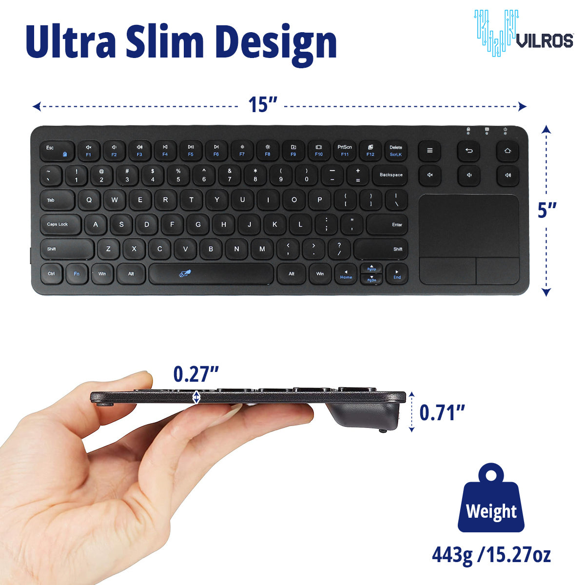 15 Inch USB Wired & 2.4G Wireless Dual-Mode Keyboard with Touchpad