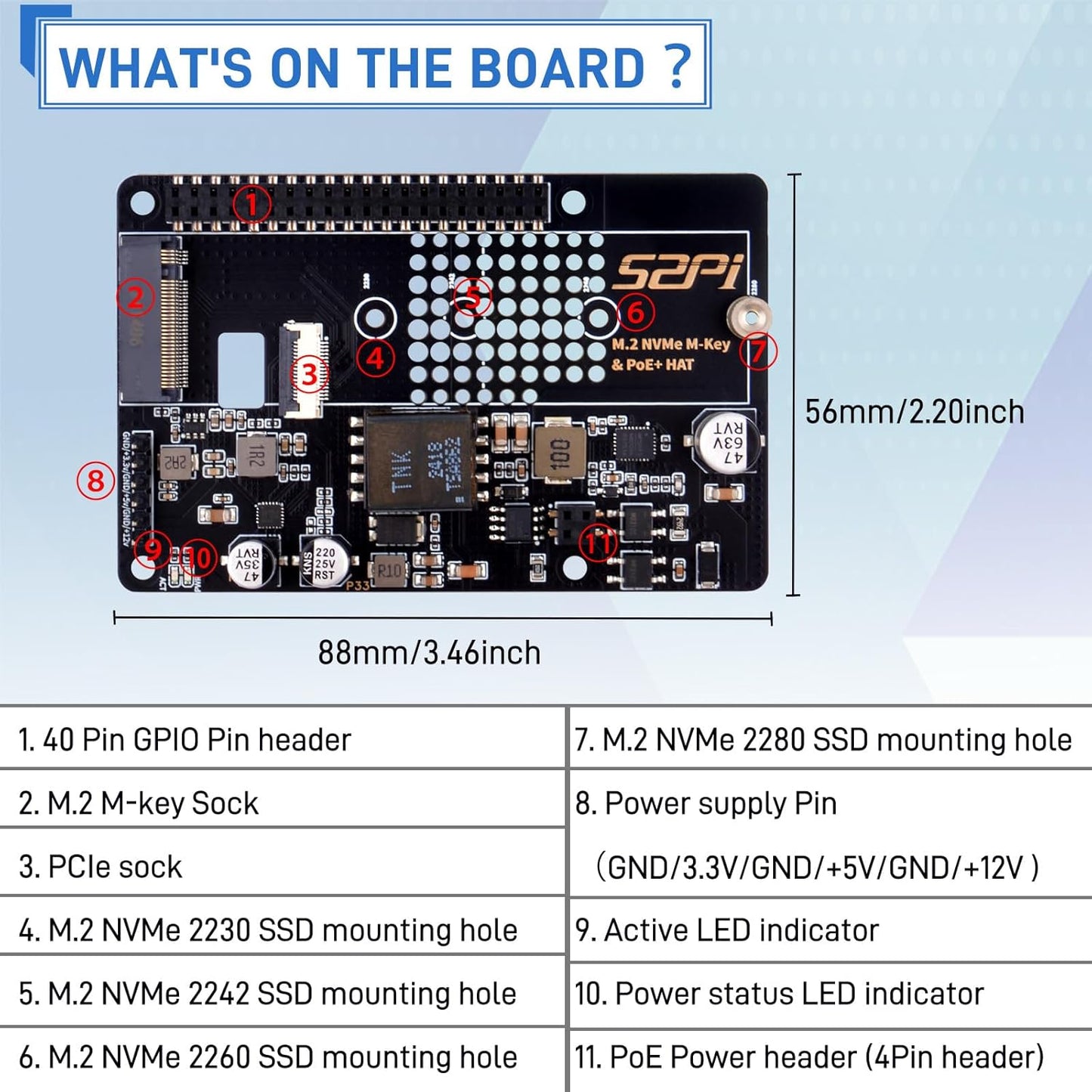 GeeekPi P33 M.2 NVME M-Key PoE+ Hat with Official Pi 5 Active Cooler for Raspberry Pi 5, Support M.2 NVMe SSDs 2230/2242/2260/2280
