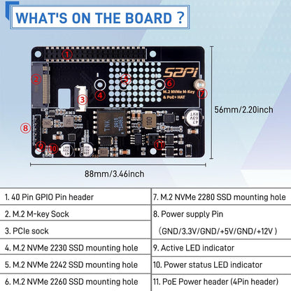 GeeekPi P33 M.2 NVME M-Key PoE+ Hat with Official Pi 5 Active Cooler for Raspberry Pi 5, Support M.2 NVMe SSDs 2230/2242/2260/2280