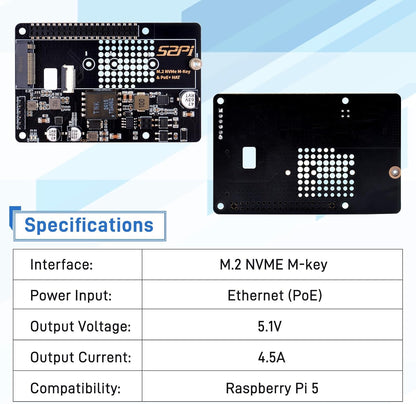 GeeekPi P33 M.2 NVME M-Key PoE+ Hat with Official Pi 5 Active Cooler for Raspberry Pi 5, Support M.2 NVMe SSDs 2230/2242/2260/2280