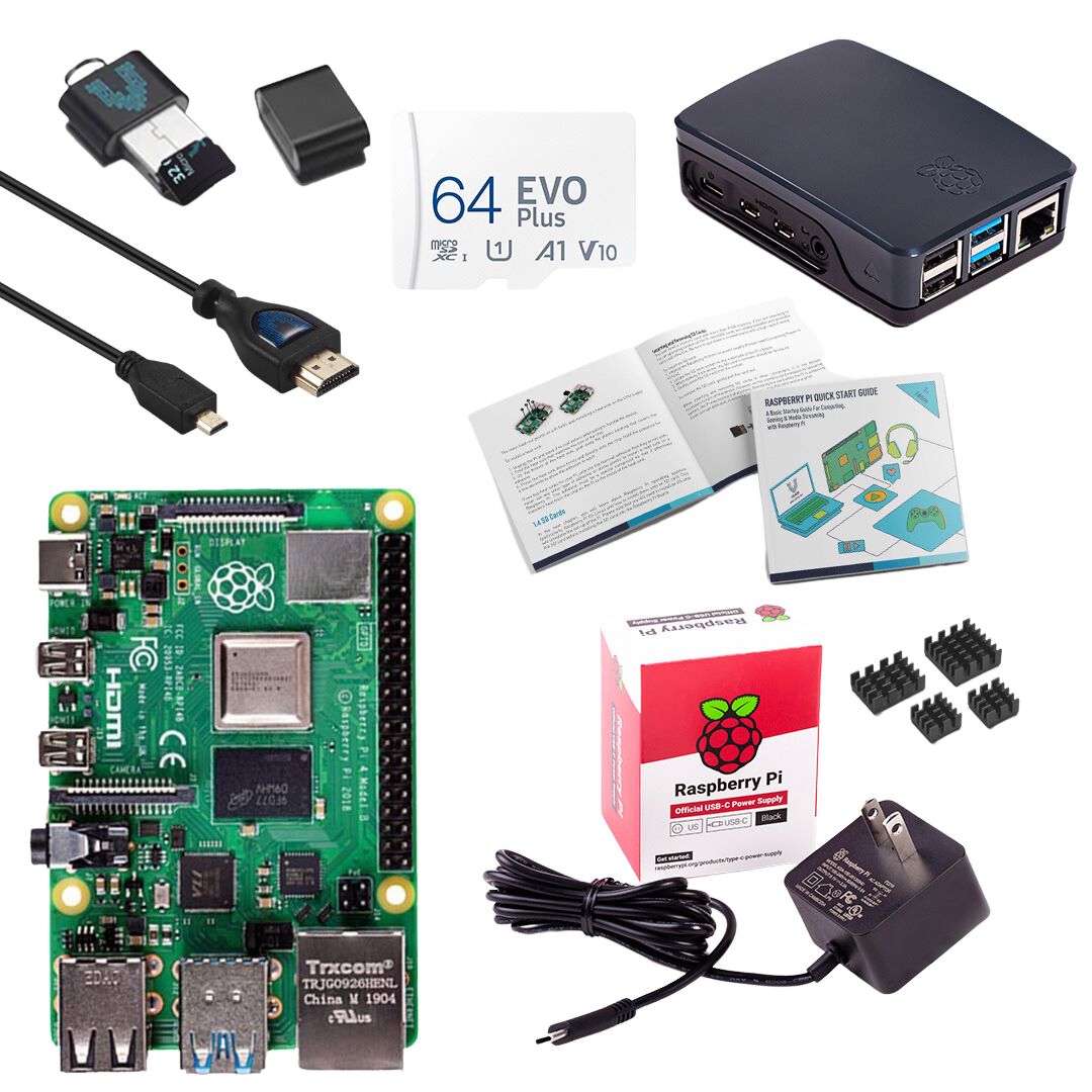  Vilros Raspberry Pi 4 Complete Starter Kit- Includes Raspberry  Pi 4 Board, Fan Cooled Case, 64GB Preloaded Micro SD Card and More (4GB,  Clear Transparent Case) : Electronics