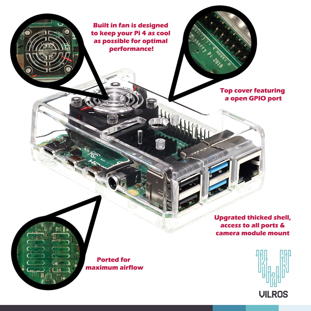 Vilros Raspberry Pi 4 Compatible Case with Built in Fan