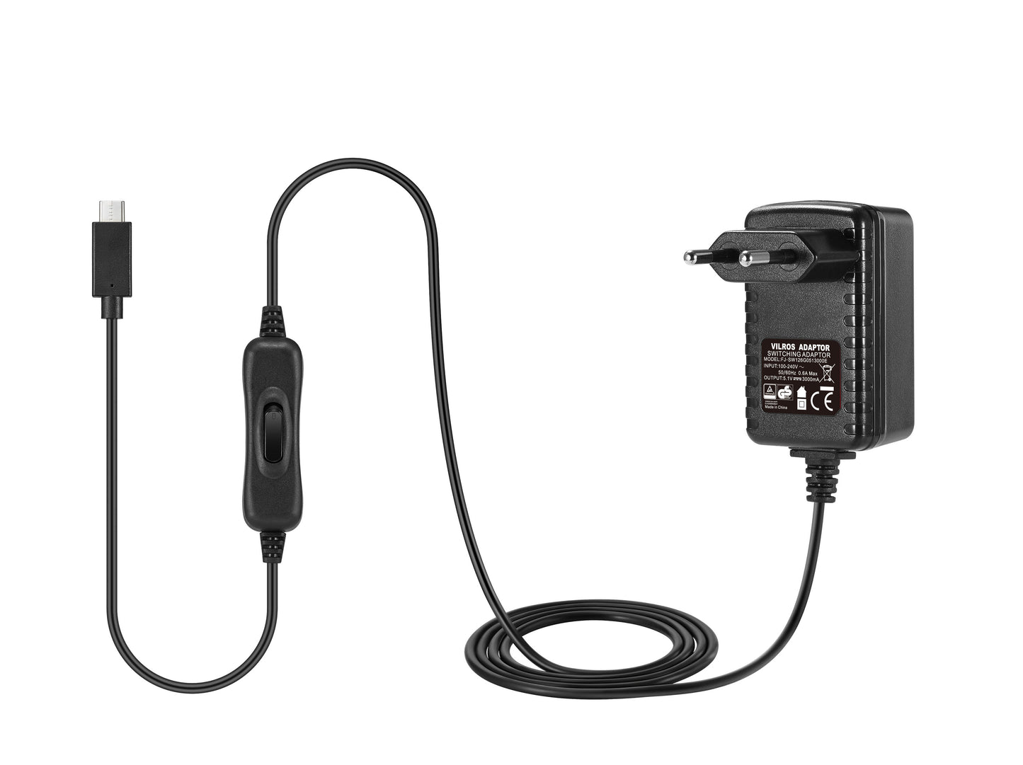 Vilros EU USB-C 5V 3A Power Supply With Switch-Designed for Pi 4