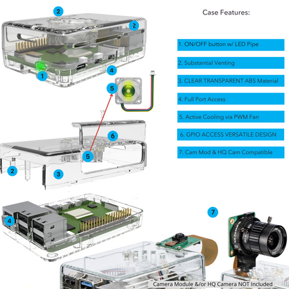Vilros GLOWCOOL Clear Transparent ABS case For Raspberry Pi 5 With LED Fan