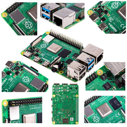 Raspberry Pi 4 Model B with HDMI Female to Micro HDMI Male Adapter-USB-USB-C Adapter-Heatsink