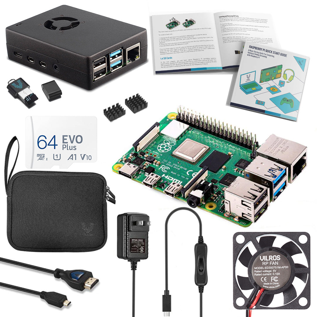 Vilros Raspberry Pi 4 - 4GB Complete Kit with Clear Transparent Fan Cooled Case