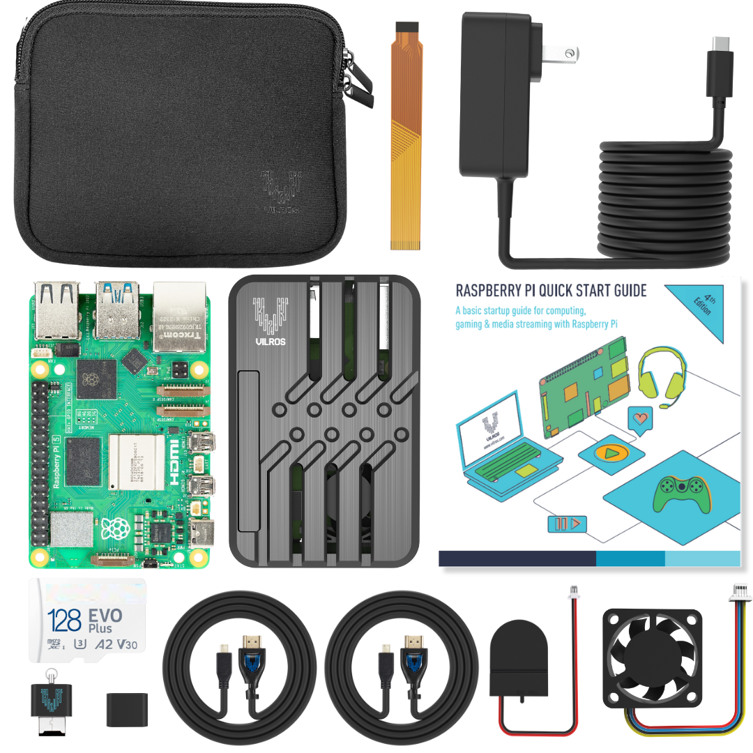 Vilros Raspberry Pi 5 Basic Starter Kit 4GB / CNC Crafted with Passive+ Active Cooling