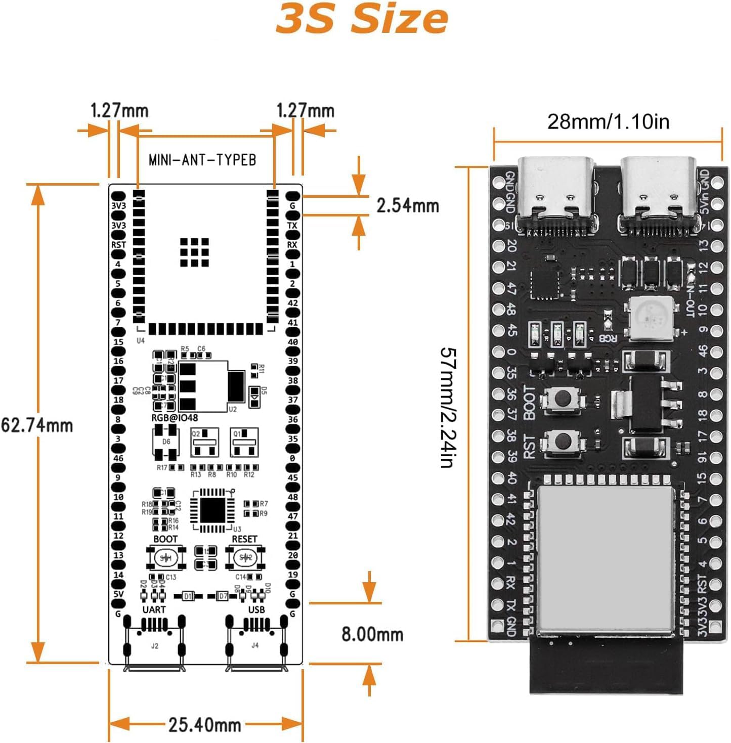 ESP ESP-32-S3 Development Board ESP-32-S3 Module with ESP-1-N16R8 Low Power MCU with Dual-Mode Wi-Fi and Bluetooth Type-C Connector Compatible with Arduino