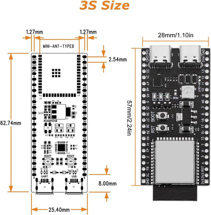 ESP ESP-32-S3 Development Board ESP-32-S3 Module with ESP-1-N16R8 Low Power MCU with Dual-Mode Wi-Fi and Bluetooth Type-C Connector Compatible with Arduino