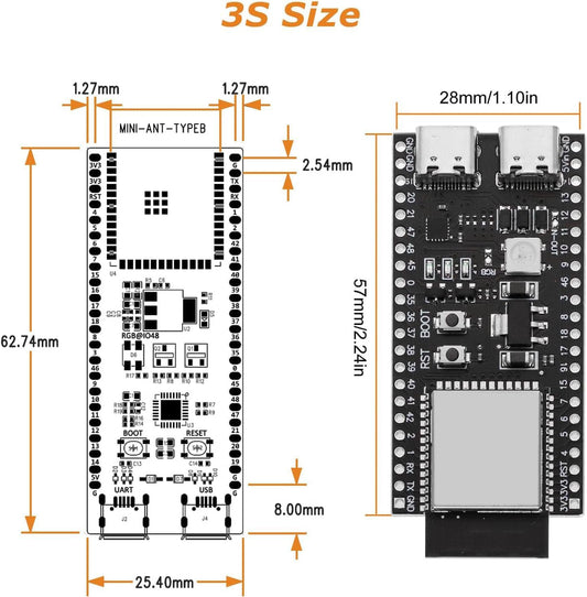 ESP ESP-32-S3 Development Board ESP-32-S3 Module with ESP-1-N16R8 Low Power MCU with Dual-Mode Wi-Fi and Bluetooth Type-C Connector Compatible with Arduino