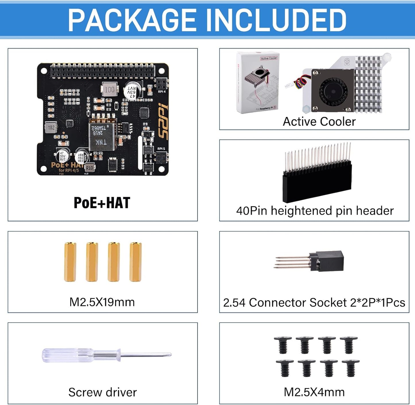 GeekPi P30 PoE+ HAT for Raspberry Pi 5 with Official Pi 5 Active Cooler