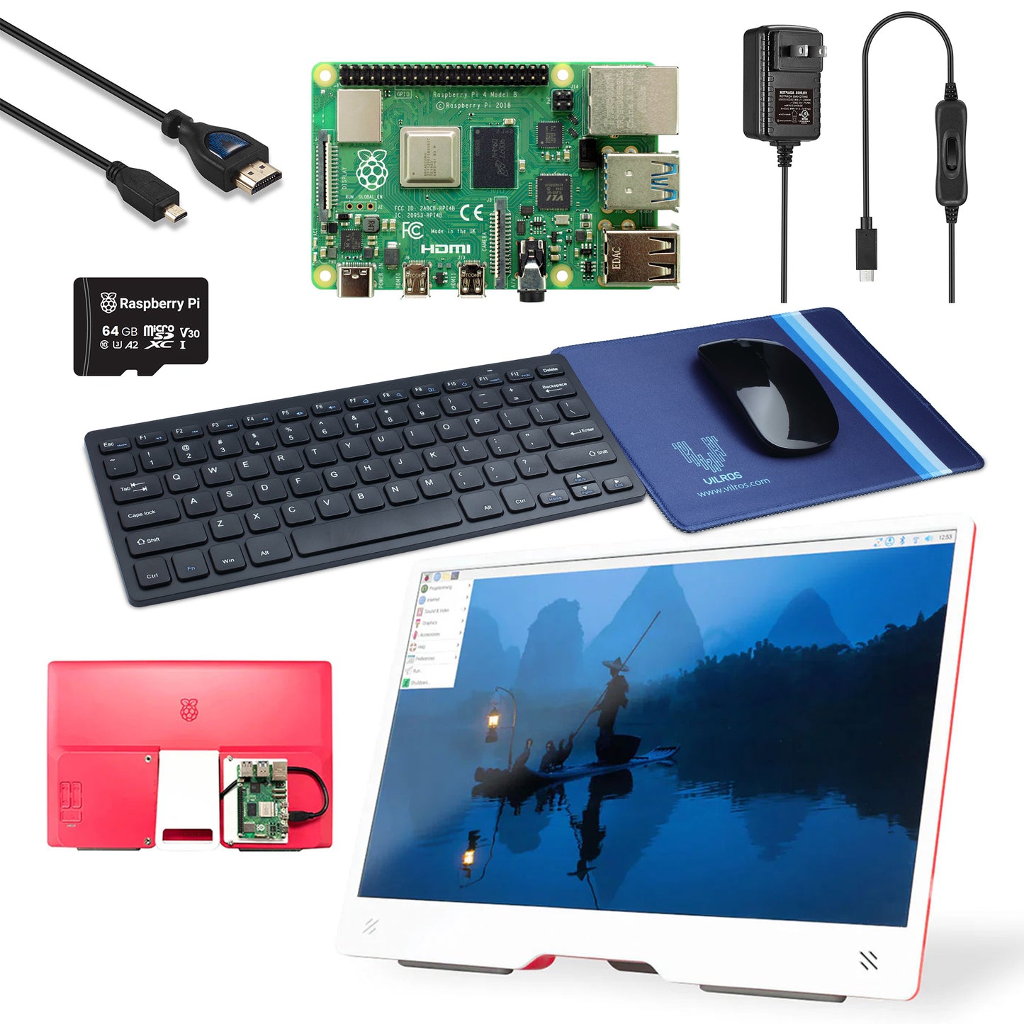 Vilros Raspberry Pi 4 Full Desktop Kit With Official Monitor
