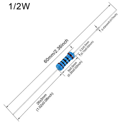 1/2w (0.5Watt) ±1% Tolerance Metal Film Fixed Resistor (100pc)