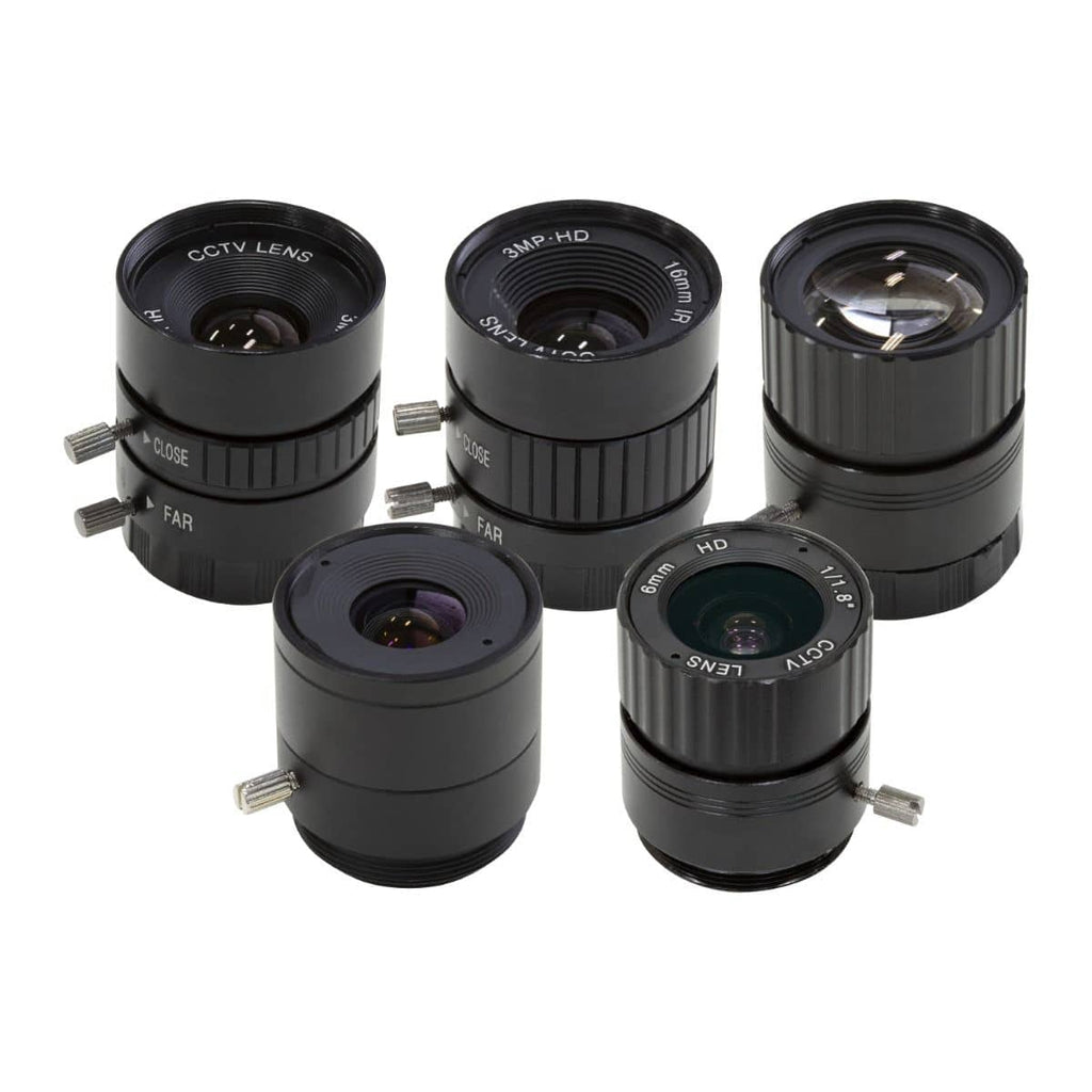 Arducam CS-Mount Lens Kit for Raspberry Pi HQ Camera (Type 1/2.3), 6mm to 25mm Focal Lengths, 65 to 14 Degrees, Telephoto, Wide Angle, Pack of 5 - Vilros.com