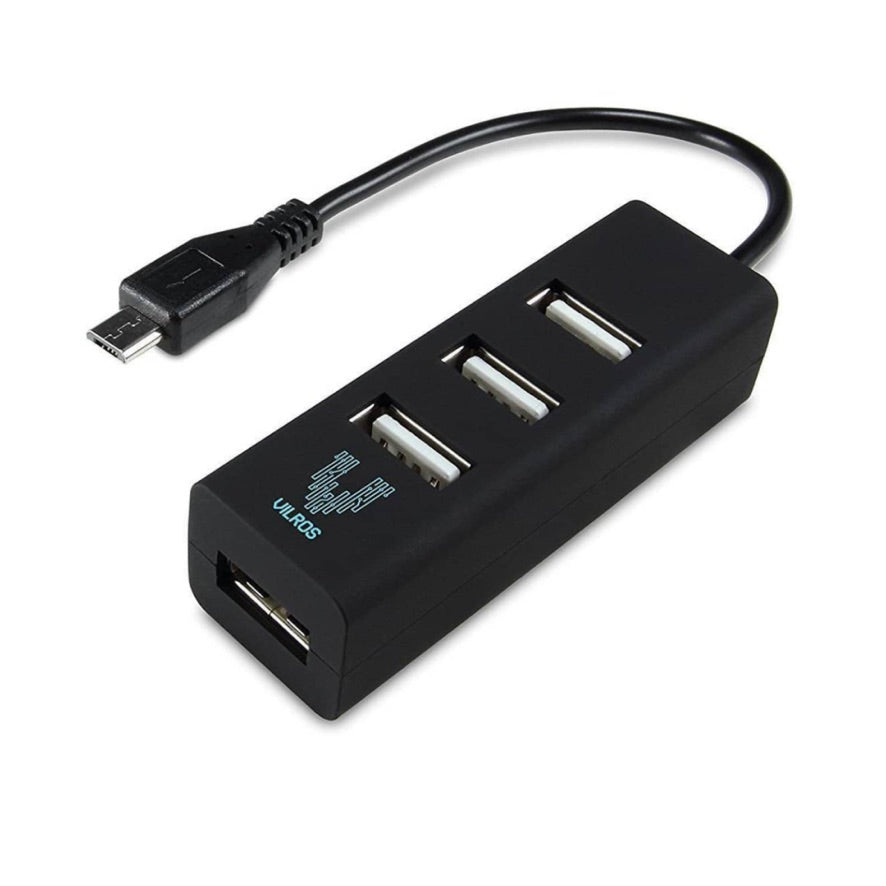 Vilros MicroUSB to USB 4 Port OTG Hub-(Black)-Great for Pi Zero - Vilros.com