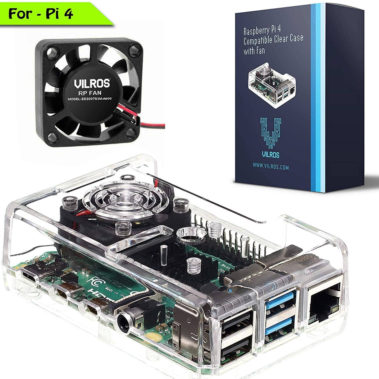 Vilros Raspberry Pi 4 Compatible Case with Built in Fan