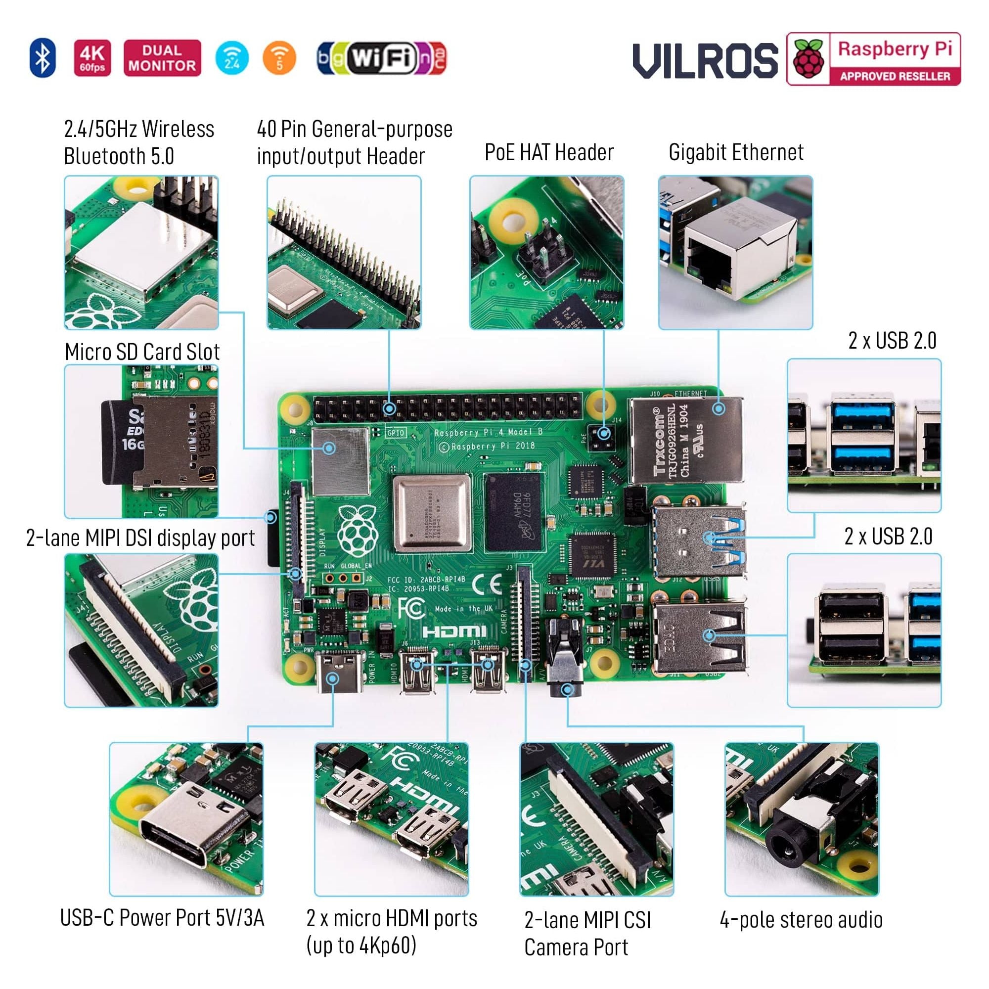 Vilros Complete Starter Kit for Raspberry Pi 5 with Aluminum Passive and  Active Cooling Case-Includes Pi 5 Board, Case, Power Supply, 128GB  Preloaded