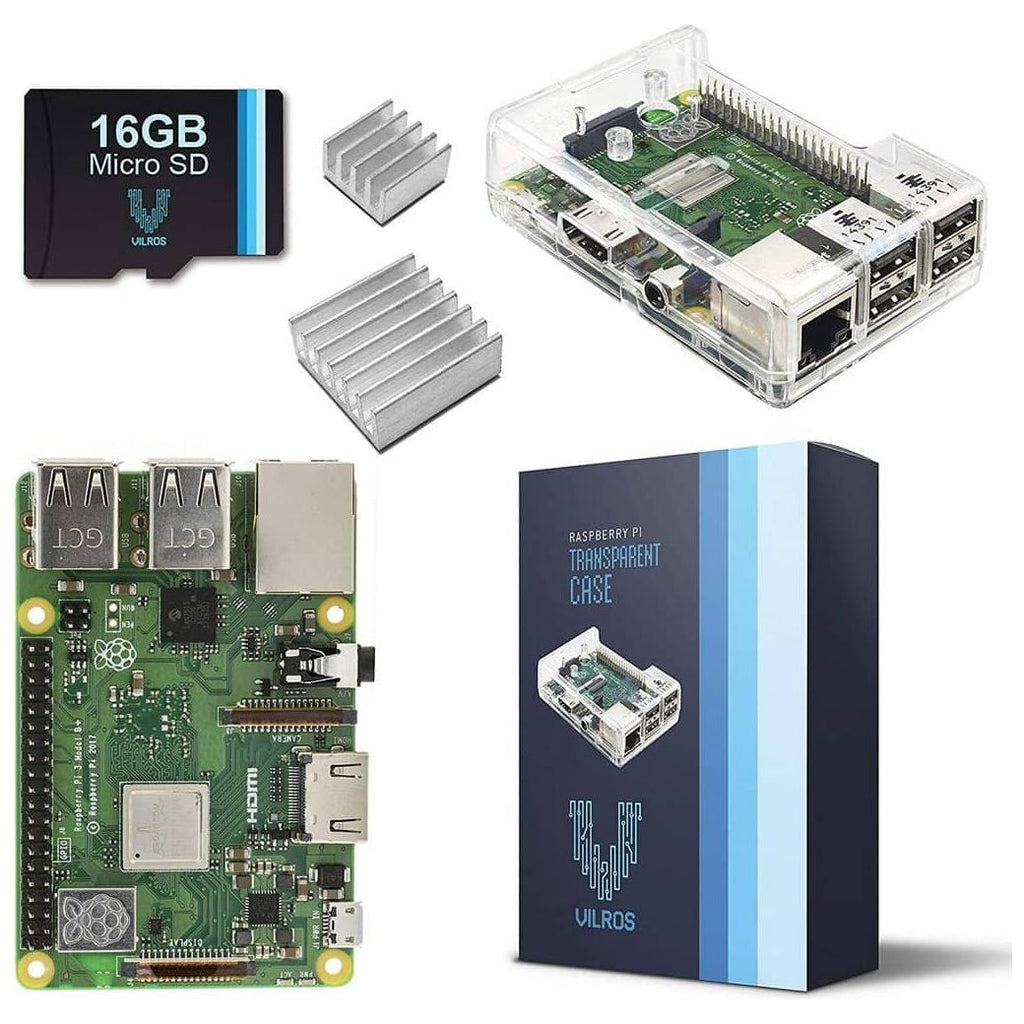 Vilros Raspberry Pi 3 Model B Plus Barebones Kit-With Preloaded SD Card-Clear Case and 2 Heatsinks - Vilros.com