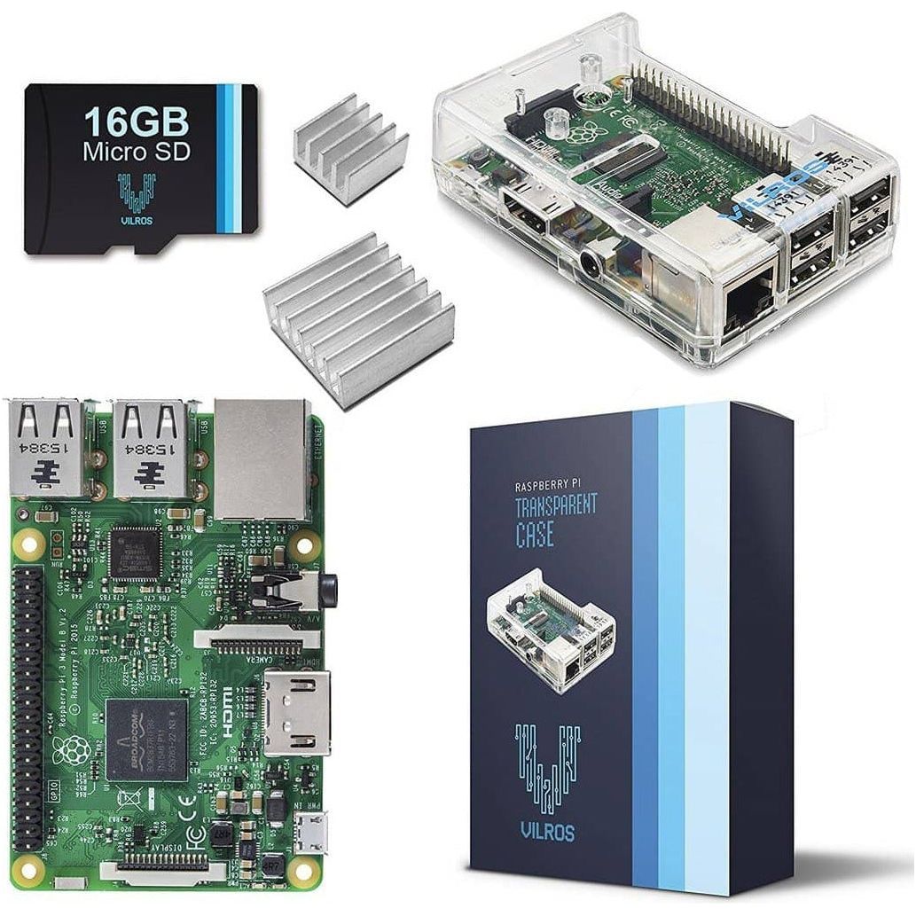 Vilros Raspberry Pi 3 Barebones Kit - Includes Raspberry PI 3 - Sandisk 16GB Micro SD Card - Clear Case - Heatsink - Vilros.com