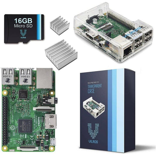 Vilros Raspberry Pi 3 Barebones Kit - Includes Raspberry PI 3 - Sandisk 16GB Micro SD Card - Clear Case - Heatsink - Vilros.com