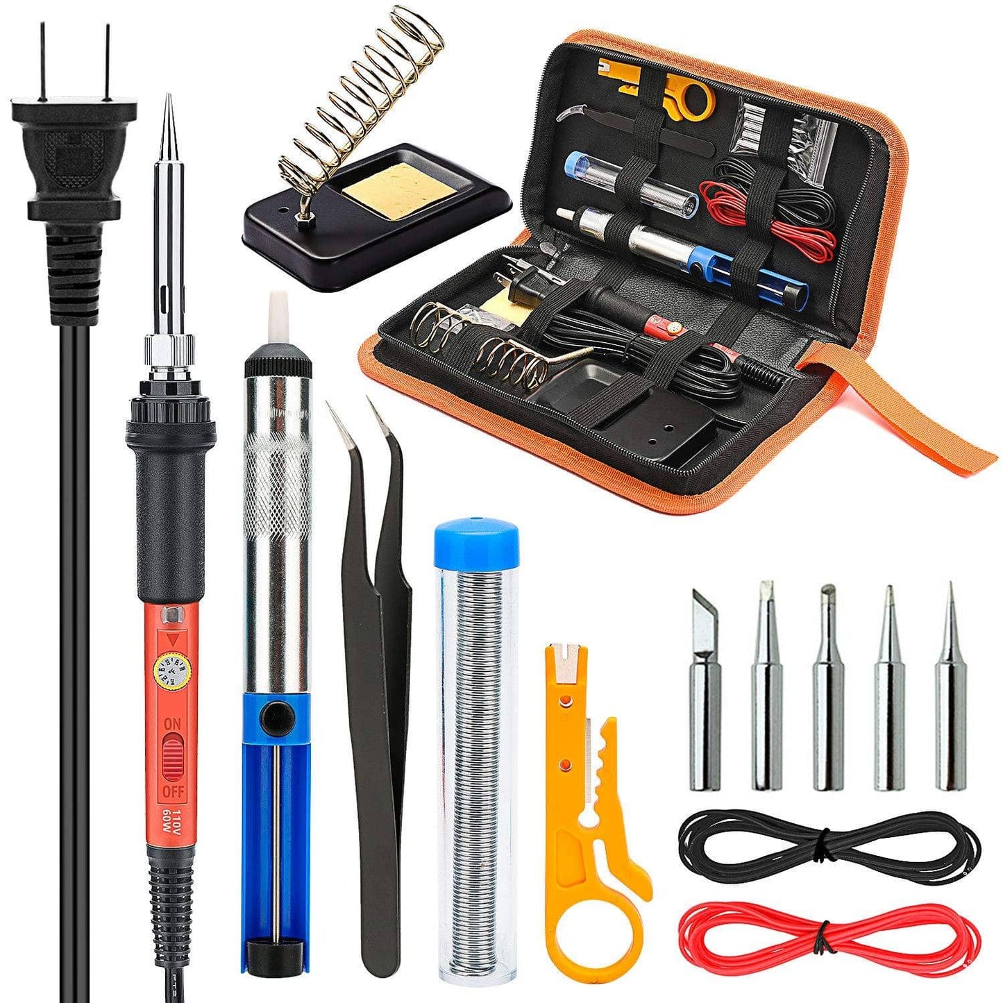 Vilros Soldering Iron Kit Electronics, 14-in-1 60w Adjustable Temperature Soldering Iron, 5pcs Soldering Iron Tips, Desoldering Pump, Tweezers, Stand, Solder, PU Carry Bag - Vilros.com